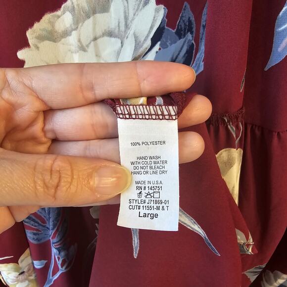 Peach Love California Floral Kimono Size L Red Open Front Cardigan Shawl Boho - Picture 6 of 7